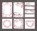 Cherry blossom banner layout. Sakura flowers on branches card template, Japanese spring decorative frames vector Royalty Free Stock Photo