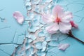 cherry blossom on cracked blue background, spring concept, copy space Royalty Free Stock Photo