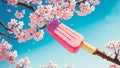 Cherry Blossom Delight A Captivating Snapshot of National Cherry Popsicle Day.AI Generated