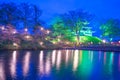 Cherry Blossom Festival in Takada Castle at night in Niigata, Japan