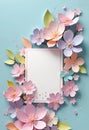 Cherry blossom frame on pastel background with space for text. Royalty Free Stock Photo