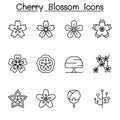 Cherry blossom, Japan sakura icon set in thin line style