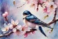 Cherry blossom pattern with swallow Royalty Free Stock Photo