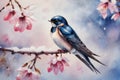 Cherry blossom pattern with swallow Royalty Free Stock Photo