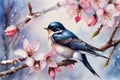Cherry blossom pattern with swallow Royalty Free Stock Photo