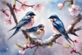 Cherry blossom pattern with swallow Royalty Free Stock Photo