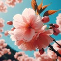 Pink flowers cherry blossom macro photo Royalty Free Stock Photo