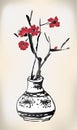 Cherry blossom pot ink painting Royalty Free Stock Photo