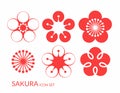 Cherry blossom. Sakura. Icon set Royalty Free Stock Photo