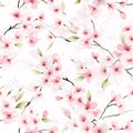 Cherry Blossom Seamless Pattern, Floral Background, Pink Sakura Wallpaper, generative AI Royalty Free Stock Photo