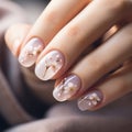 Cherry blossom serenity in nail design. AI generated Royalty Free Stock Photo