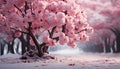The cherry blossom tree blooms, painting nature pink in springtime generated by AI Royalty Free Stock Photo