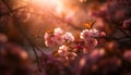 Cherry blossom tree blooms with vibrant pink petals generated by AI Royalty Free Stock Photo