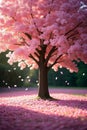 Cherry blossom trees in full bloom and falling petals,Generative AI Royalty Free Stock Photo