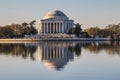 cherry blossom trees and reflection of Thomas Jefferson memorial in the Tidal basin Royalty Free Stock Photo