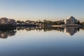 cherry blossom trees and reflection of Thomas Jefferson memorial in the Tidal basin Royalty Free Stock Photo