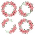 Cherry blossom watercolor flower wreath set Royalty Free Stock Photo