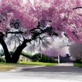 Cherry blossom, watercolor spring sakura flowers on sky art set. Cute oriental Royalty Free Stock Photo
