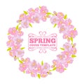 Cherry blossom wreath frame for invitation or greeting car design. Circle or round flower border. Vector illustration. Royalty Free Stock Photo