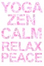 Cherry Blossom Yoga Zen Calm Relax Peace Multi word title package Royalty Free Stock Photo