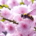 Cherry Blossoms and Bee Generative AI Royalty Free Stock Photo