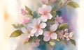 Cherry blossoms in bloom on branches in garden. Bouquet of flower watercolor painting. Beautiful flower. Lovely flower. flower in Royalty Free Stock Photo