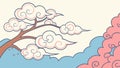 Cherry Blossoms with Clouds, Spring Nature Vector Scene, vector design Generative AI Royalty Free Stock Photo