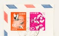 Cherry Blossoms and Cranes on Stamps of Japan