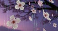 Cherry blossoms falling with binary code rain and digital pattern Royalty Free Stock Photo
