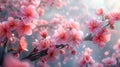 Cherry Blossoms Fluttering in a Gentle Spring Breeze Petals blur into air Royalty Free Stock Photo