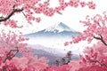 Cherry blossoms in full bloom with majestic mount Fuji in the background, Japan\'s spring splendor