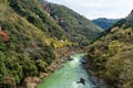 Cherry blossoms in Kyoto. Hozugawa River, Hozu Gorge.