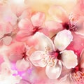 Cherry Blossoms, Spring Flower Garden Illustration. Japanese Sakura Flowers.