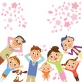 Cherry blossoms and three-generation family Royalty Free Stock Photo