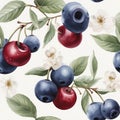 Cherry and blueberry seamless pattern, created with generative AI Royalty Free Stock Photo