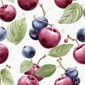 Cherry and blueberry seamless pattern, created with generative AI Royalty Free Stock Photo