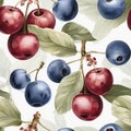 Cherry and blueberry seamless pattern, created with generative AI Royalty Free Stock Photo