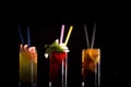 Cherry bomb, screwdriver and cuba libre cocktails in a tall glasses Royalty Free Stock Photo