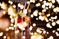 Cherry bomb, screwdriver and cuba libre cocktails in a tall glasses with festive bokeh lights Royalty Free Stock Photo