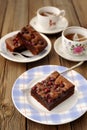 Cherry brownie with black tea Royalty Free Stock Photo