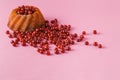 Cherry cake and cherrie berry on pink background