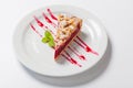 Cherry cake with green mint on white plate with fork. Cherry pie Royalty Free Stock Photo