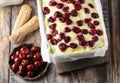 Cherry cake with lady finger biscuits Royalty Free Stock Photo