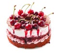 cherry cake with whipped cream and meringues isolated Royalty Free Stock Photo