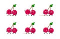 cherry character with funny face. Happy cute cartoon emoji set.