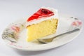 Cherry cheesecake macro with fork Royalty Free Stock Photo