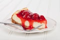 Cherry Cheesecake top view with fork Royalty Free Stock Photo