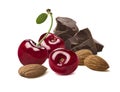 Cherry chocolate almond on white background Royalty Free Stock Photo