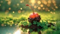 Chocolate Covered Cherry on Clover in Sunlight Royalty Free Stock Photo