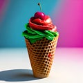 cherry and chocolate ice cream with waffle cone Royalty Free Stock Photo